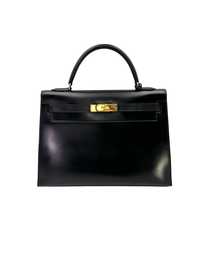 Hermès Kelly 32 Sellier Black Box Calfskin GHW (Circle P Stamp)