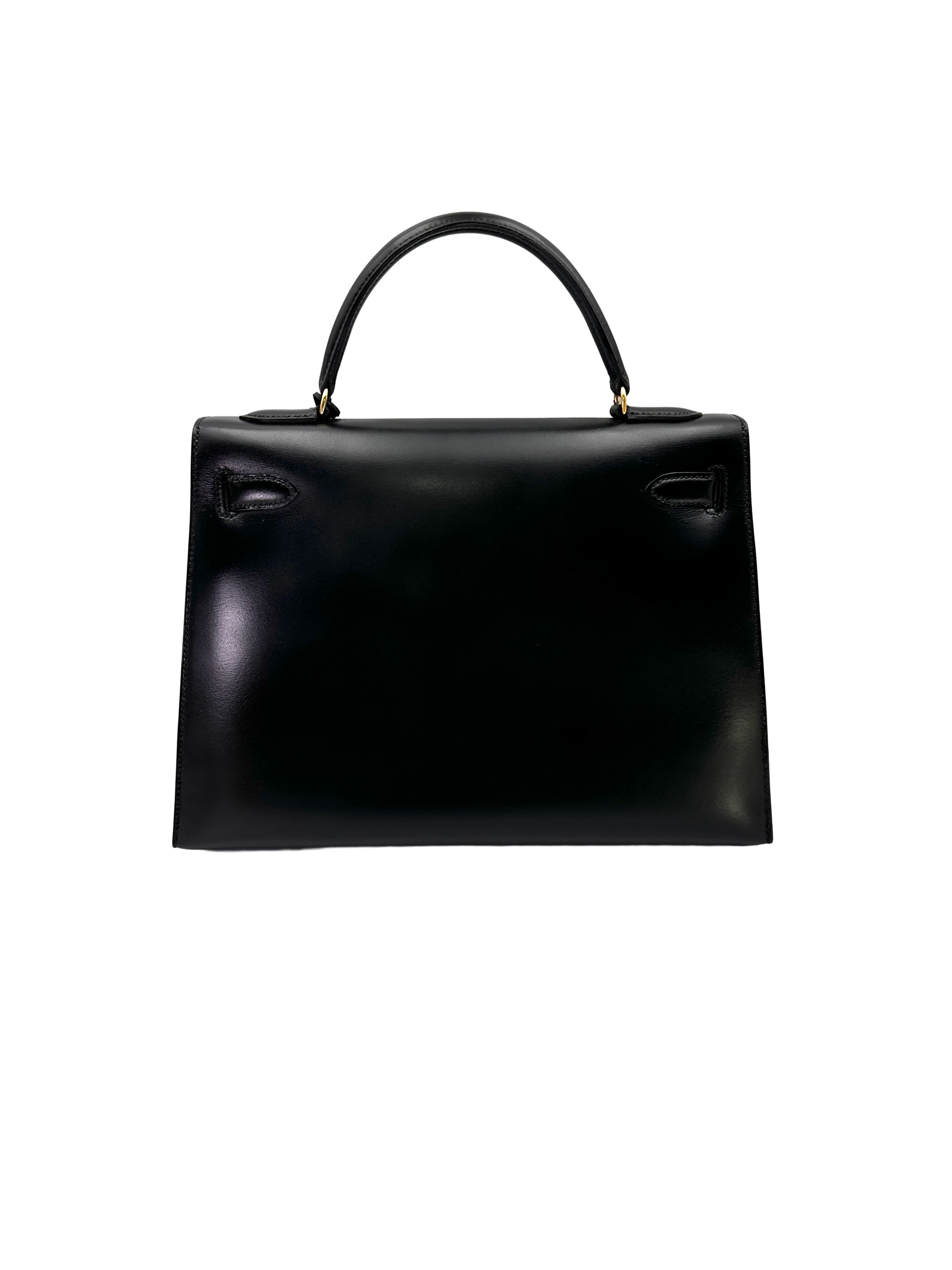 Hermès Kelly 32 Sellier Black Box Calfskin GHW (Circle P Stamp)
