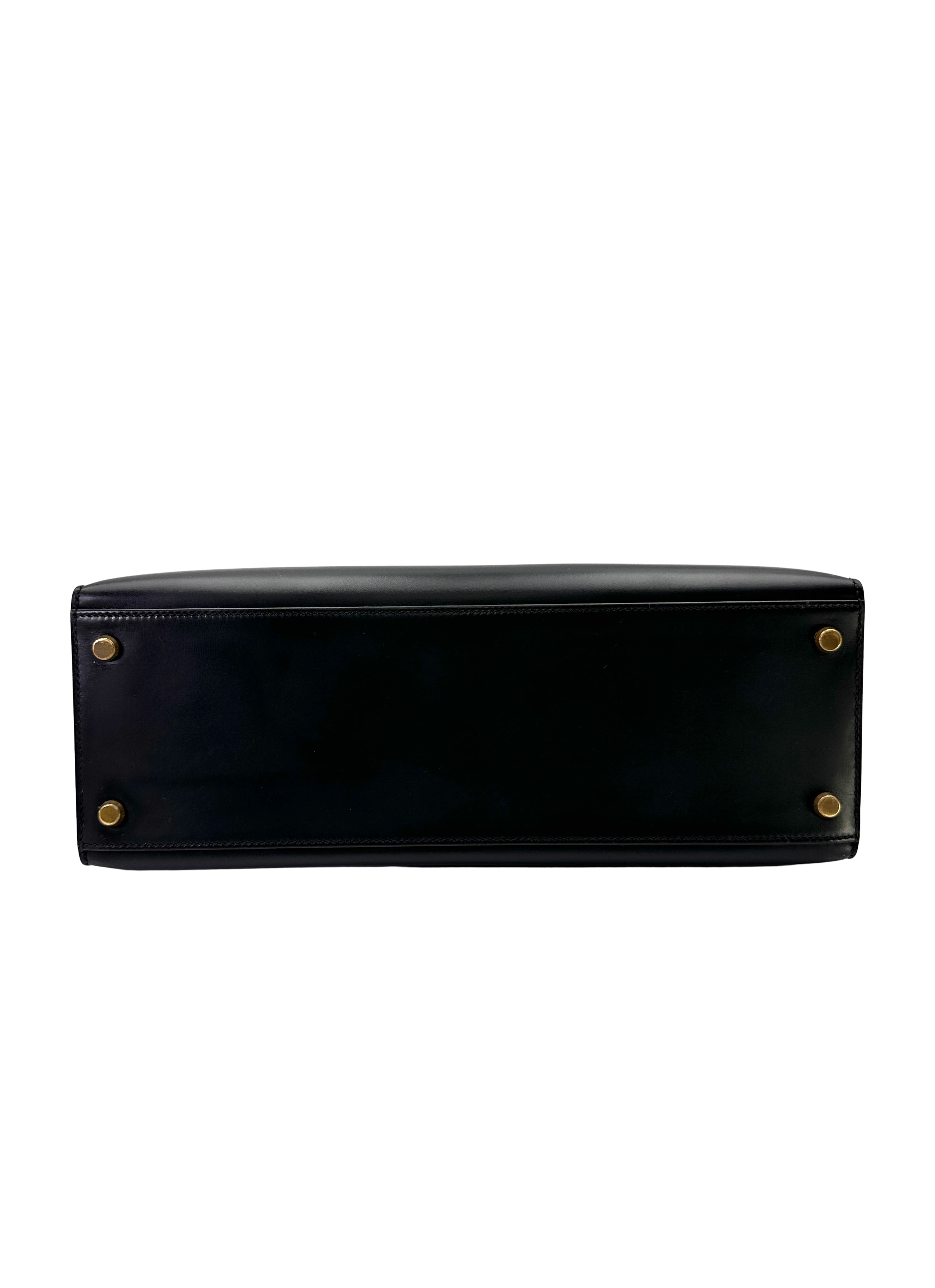 Hermès Kelly 32 Sellier Black Box Calfskin GHW (Circle P Stamp)