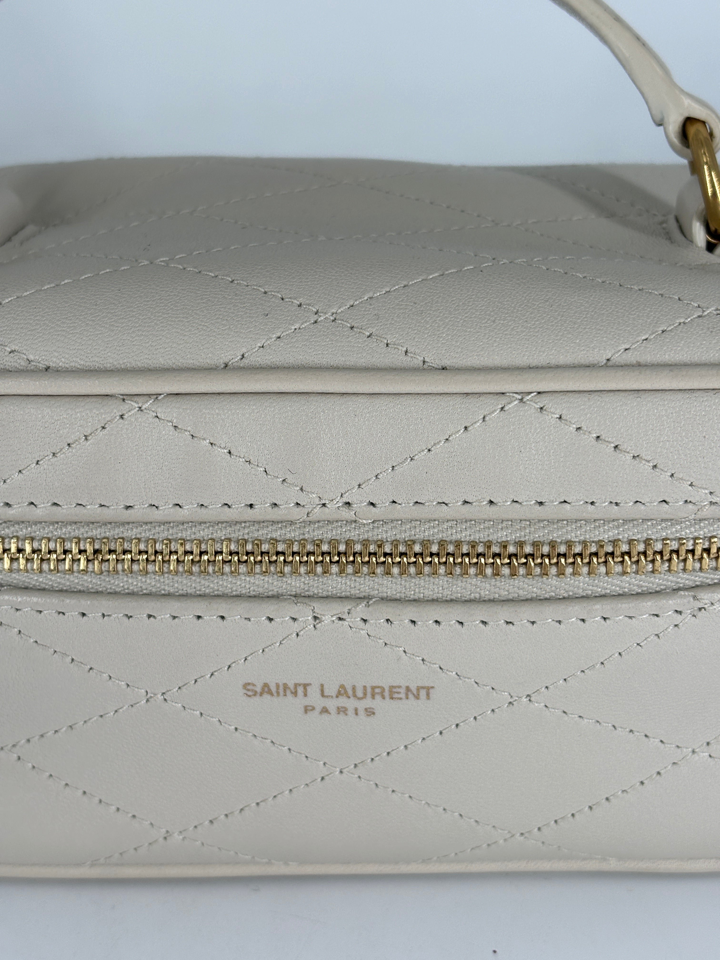 Saint Laurent Grain De Poudre Quilted Vanity Bag Top Handle Crema Soft
