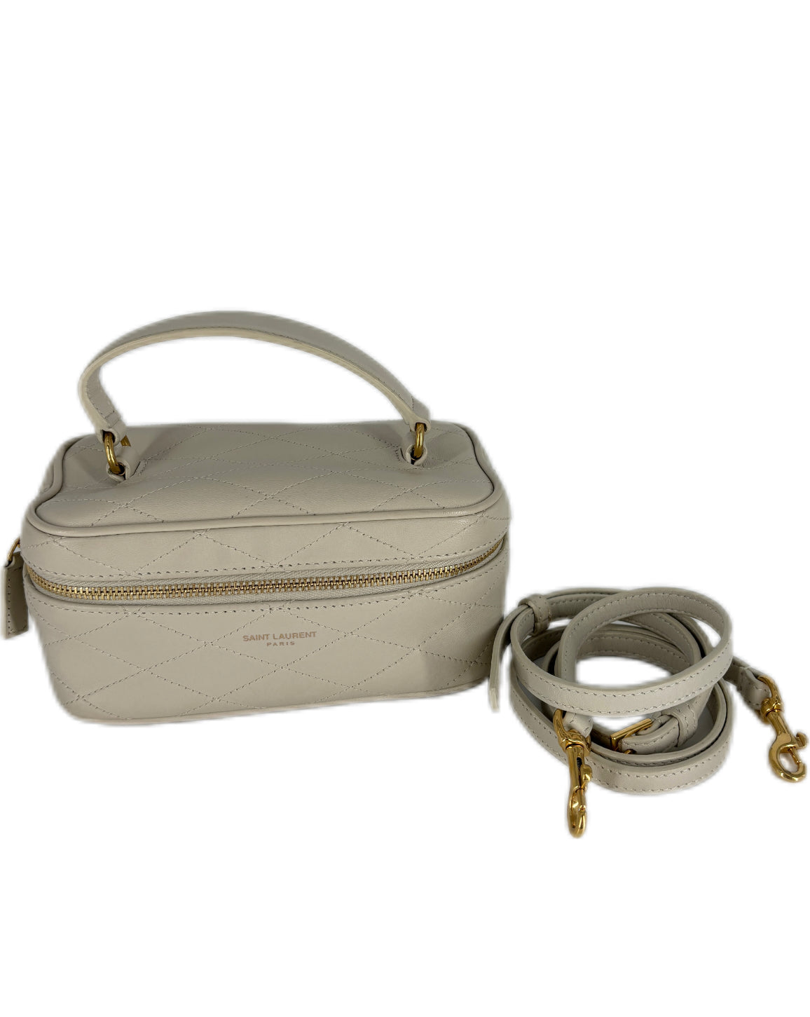 Saint Laurent Grain De Poudre Quilted Vanity Bag Top Handle Crema Soft