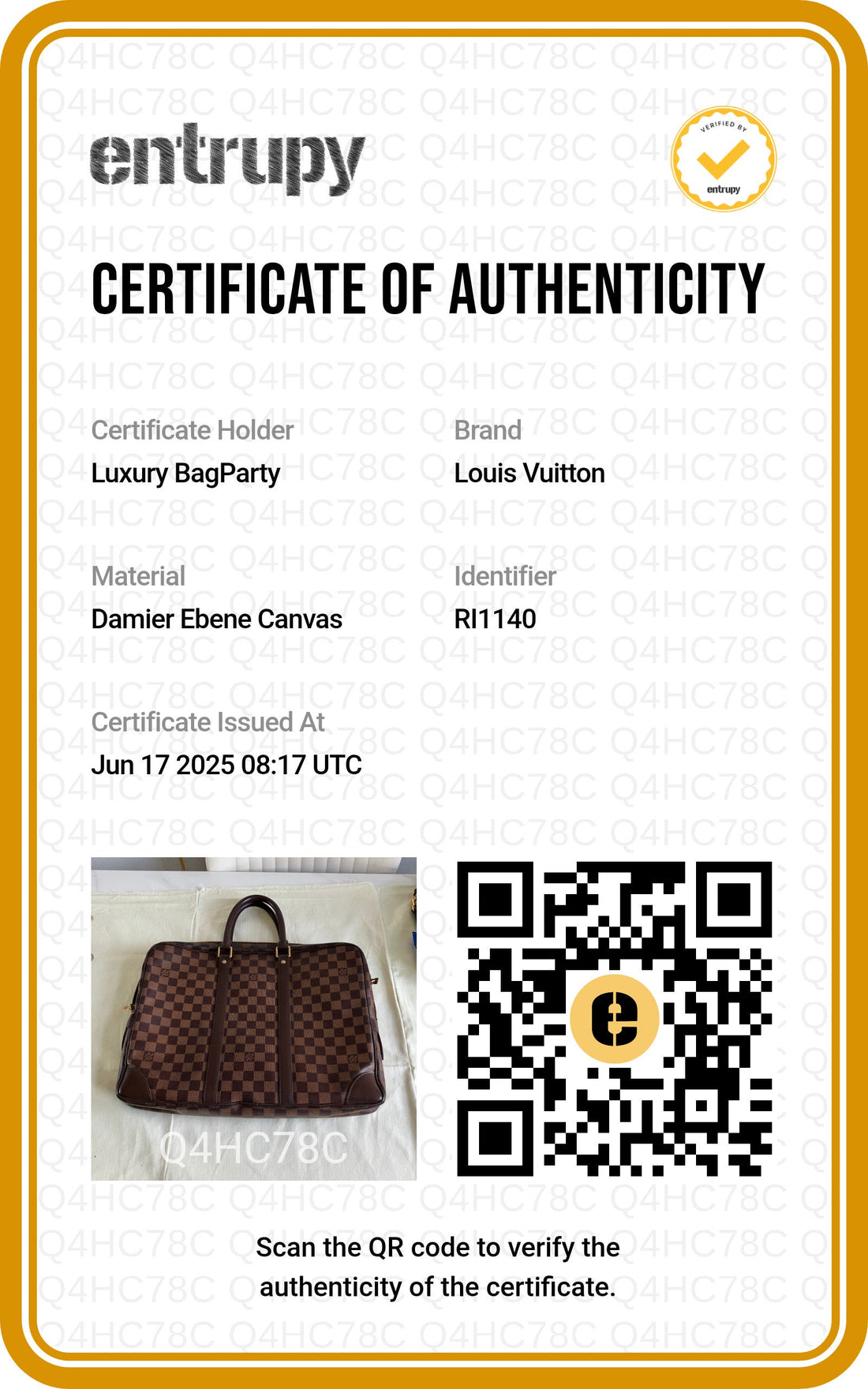 Louis Vuitton Damier Ebene Porte Documents Voyage Bag