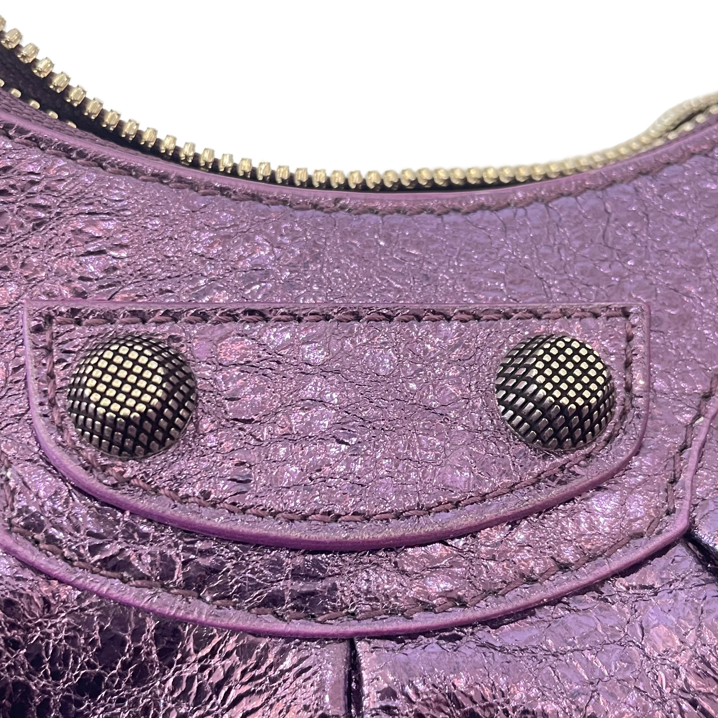 Balenciaga Metallic Agneau Arena Le Cagole Shoulder Bag XS Met Mauve