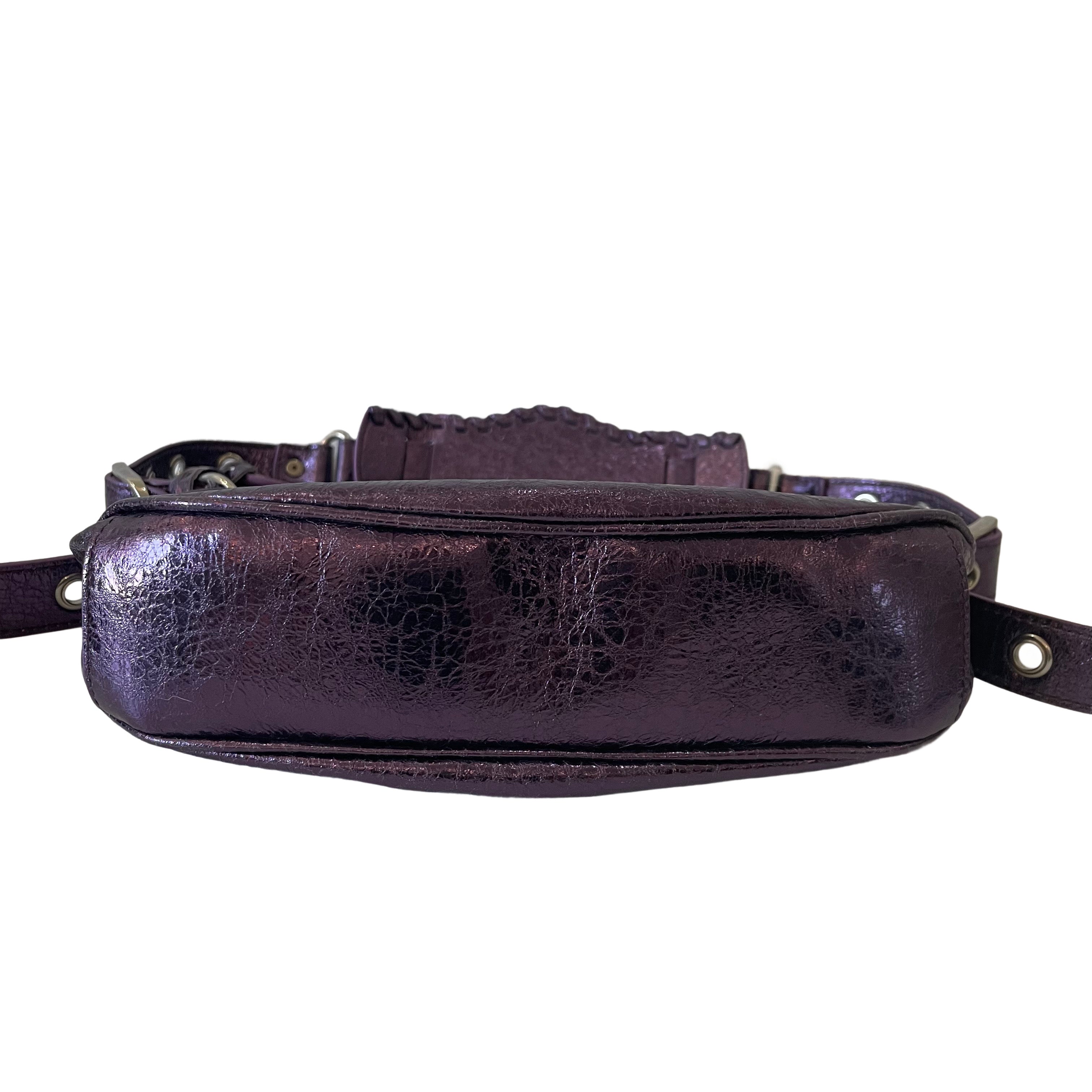 Balenciaga Metallic Agneau Arena Le Cagole Shoulder Bag XS Met Mauve