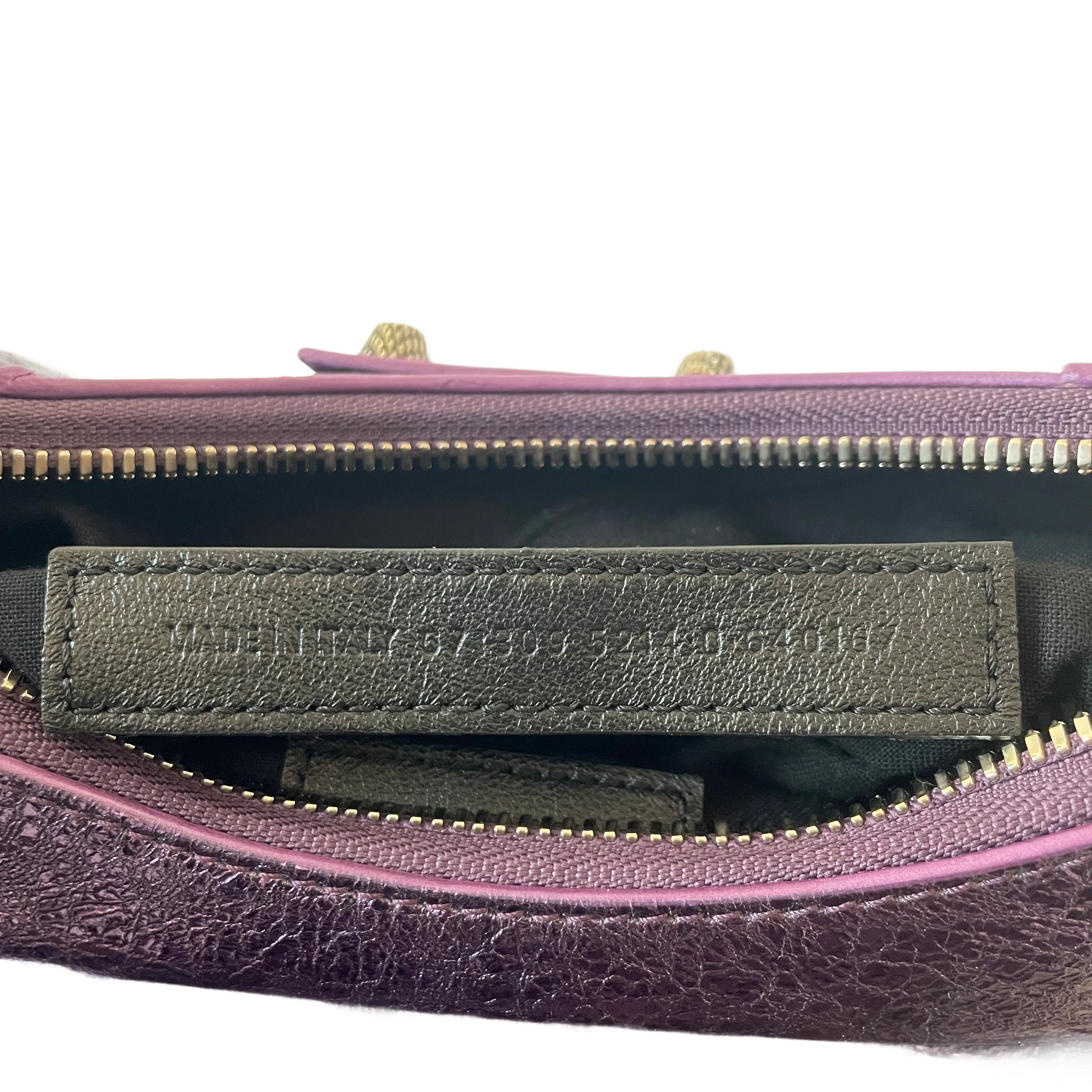 Balenciaga Metallic Agneau Arena Le Cagole Shoulder Bag XS Met Mauve