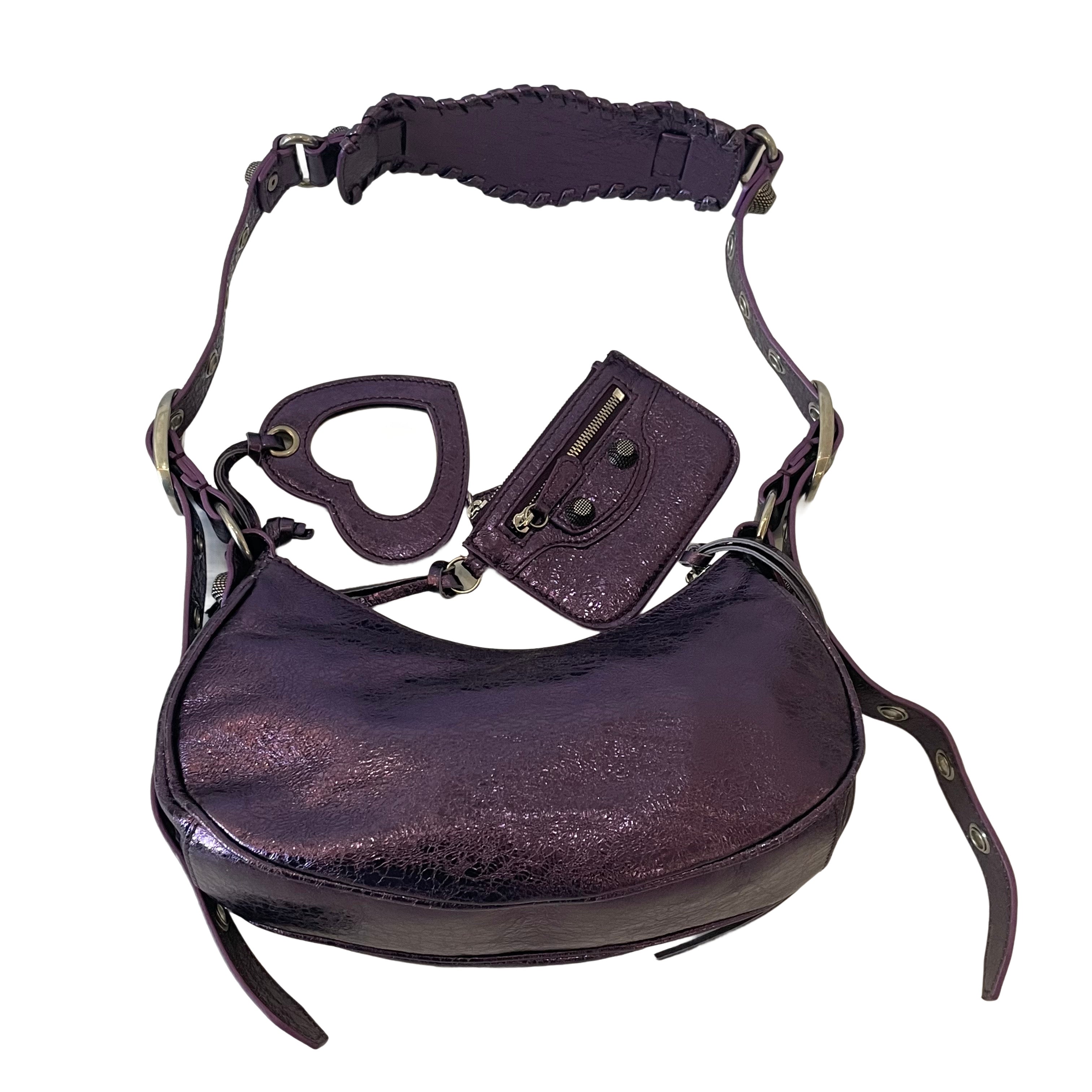 Balenciaga Metallic Agneau Arena Le Cagole Shoulder Bag XS Met Mauve