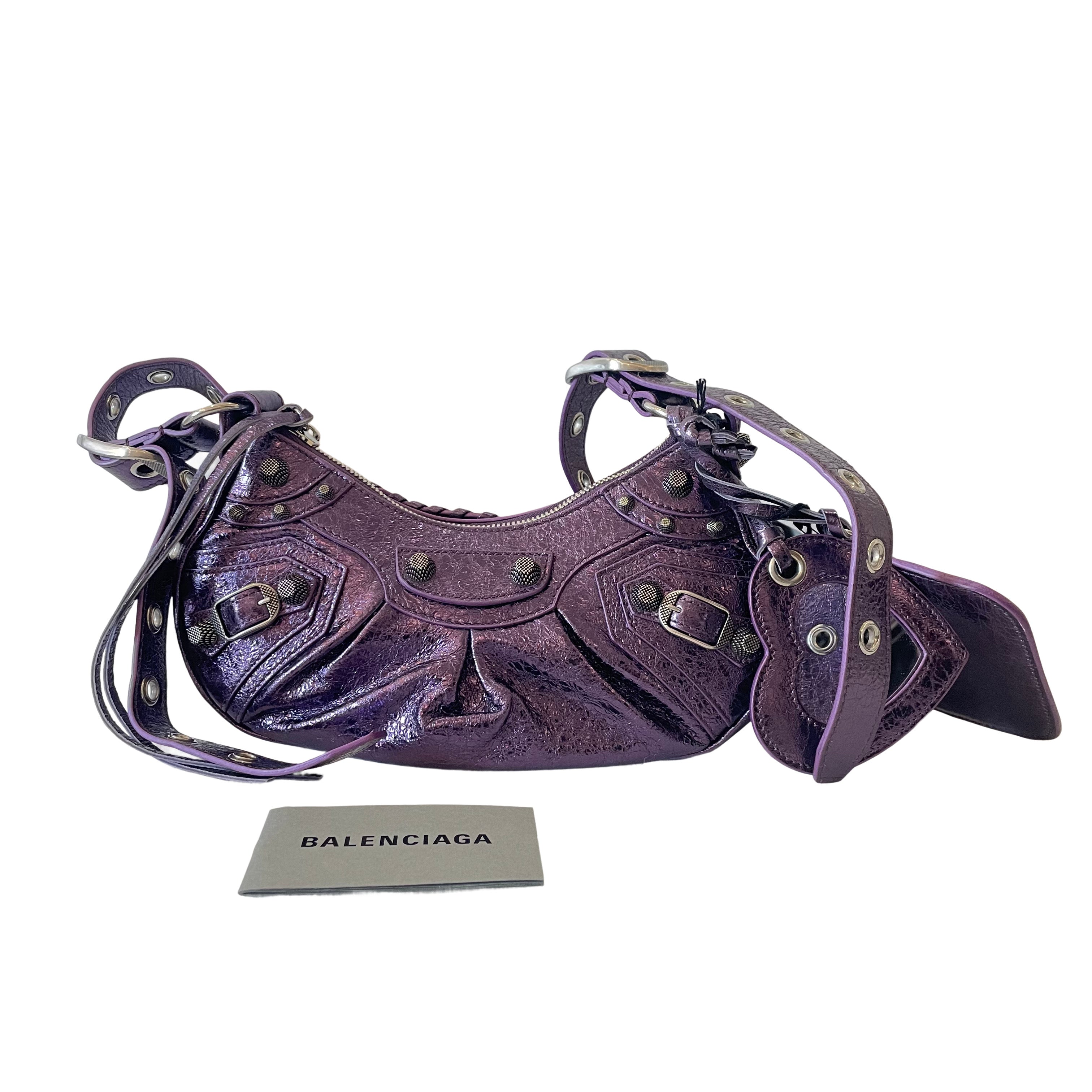 Balenciaga Metallic Agneau Arena Le Cagole Shoulder Bag XS Met Mauve