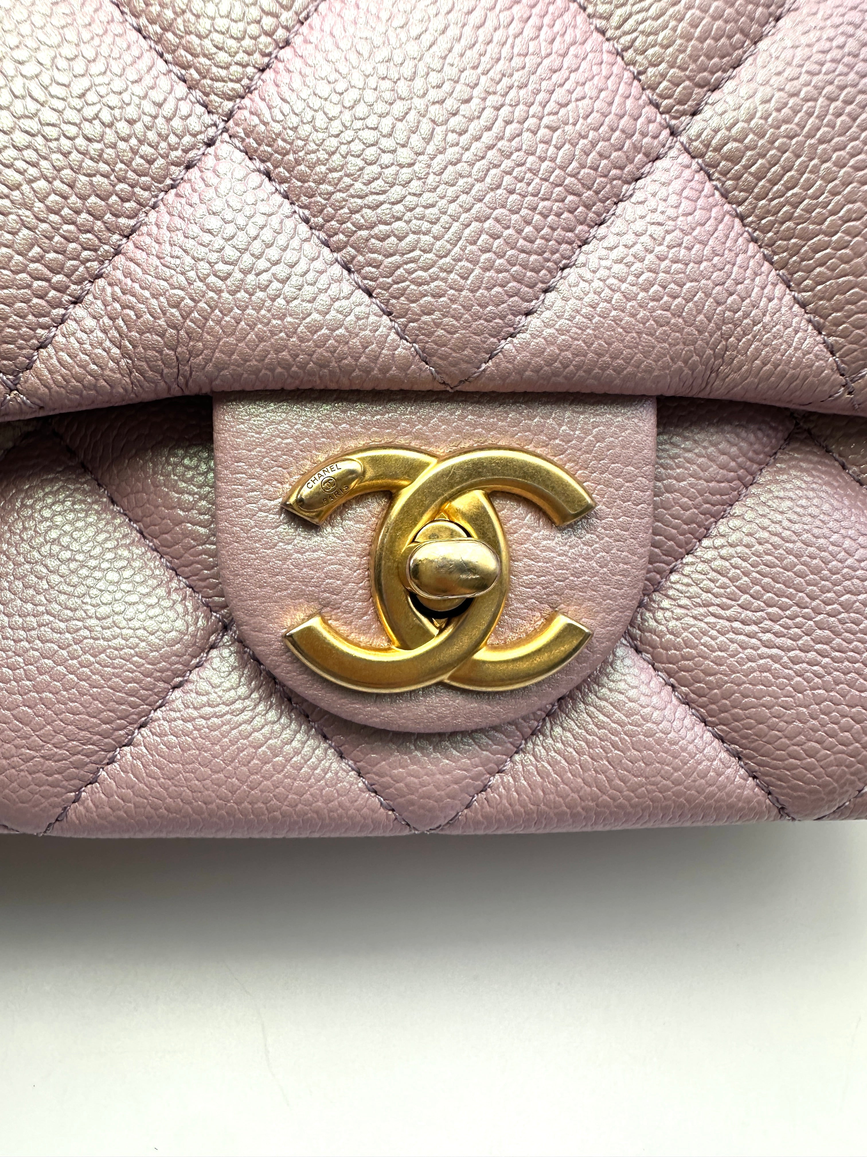 Chanel Mini Rectangular Flap Iridescent Pink Caviar GHW
