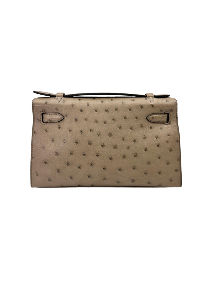 Hermès Kelly Pochette Gris Tourterelle Ostrich GHW