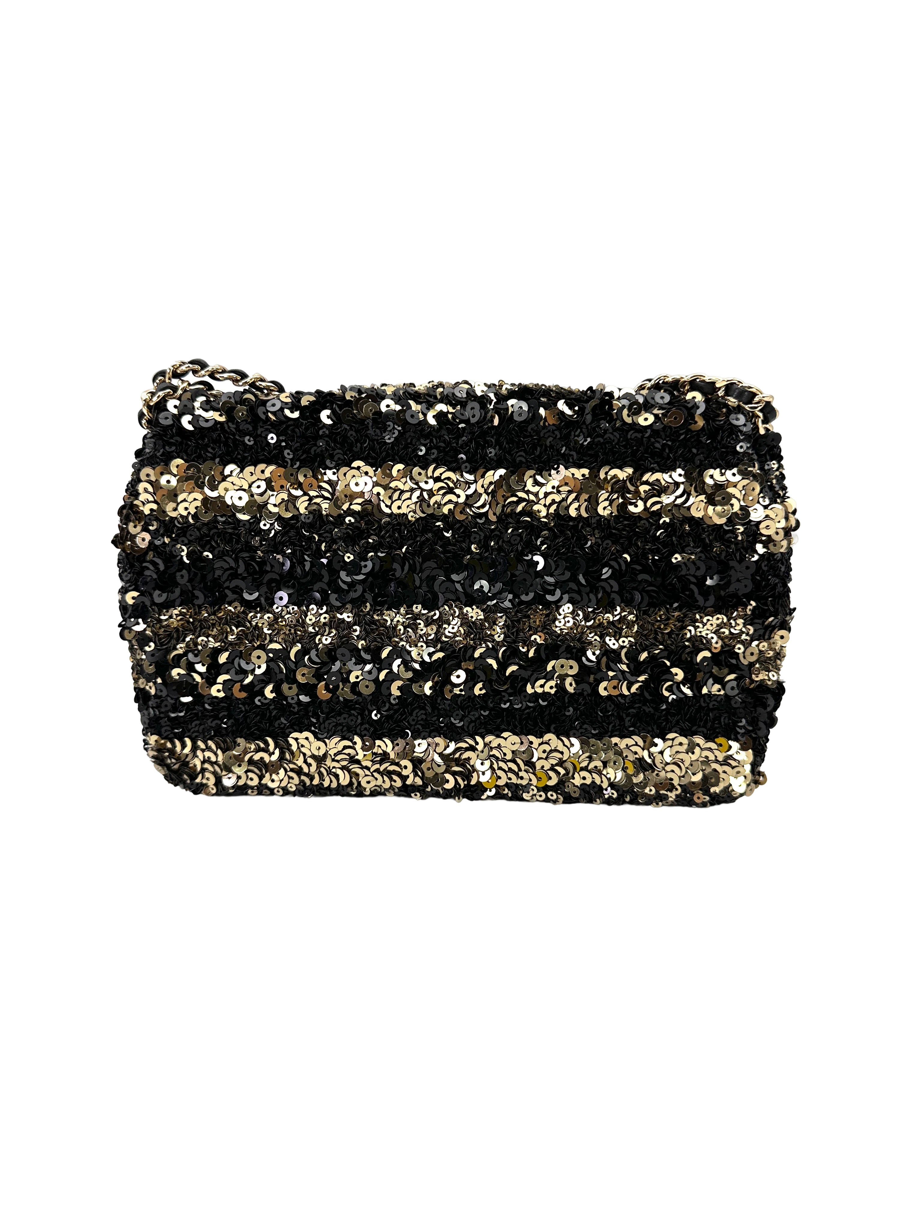 Chanel Classic Flap Medium Black & Gold Striped Sequins GHW