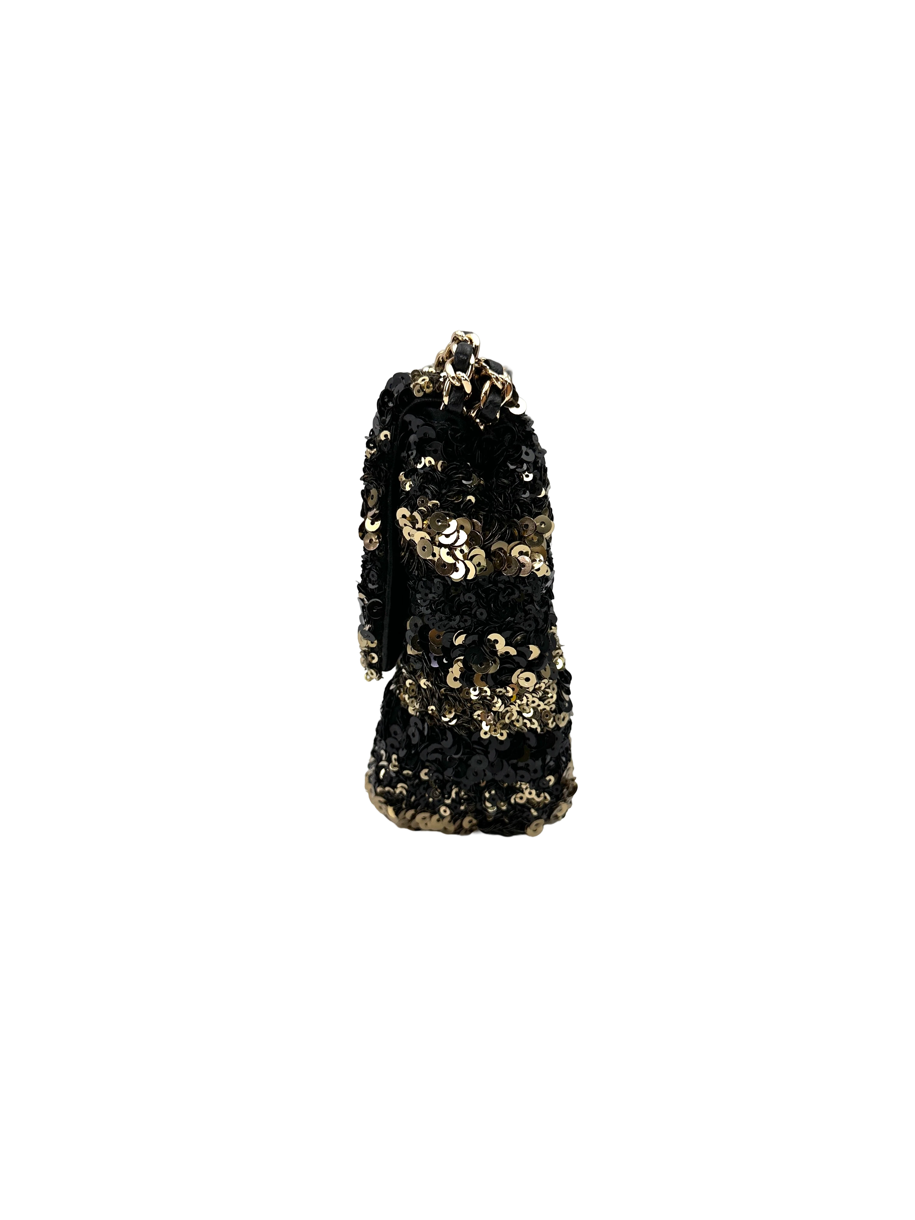 Chanel Classic Flap Medium Black & Gold Striped Sequins GHW