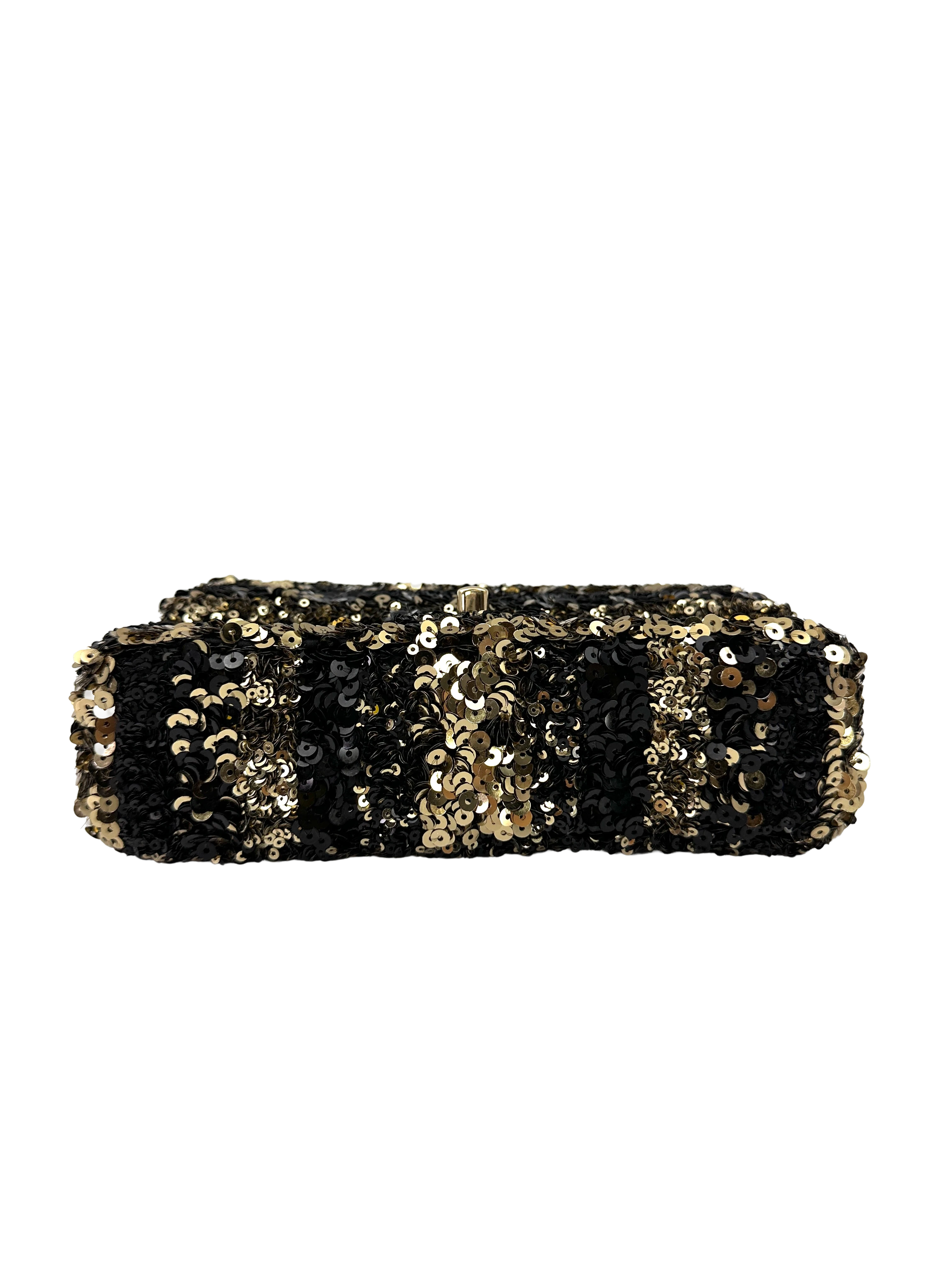 Chanel Classic Flap Medium Black & Gold Striped Sequins GHW