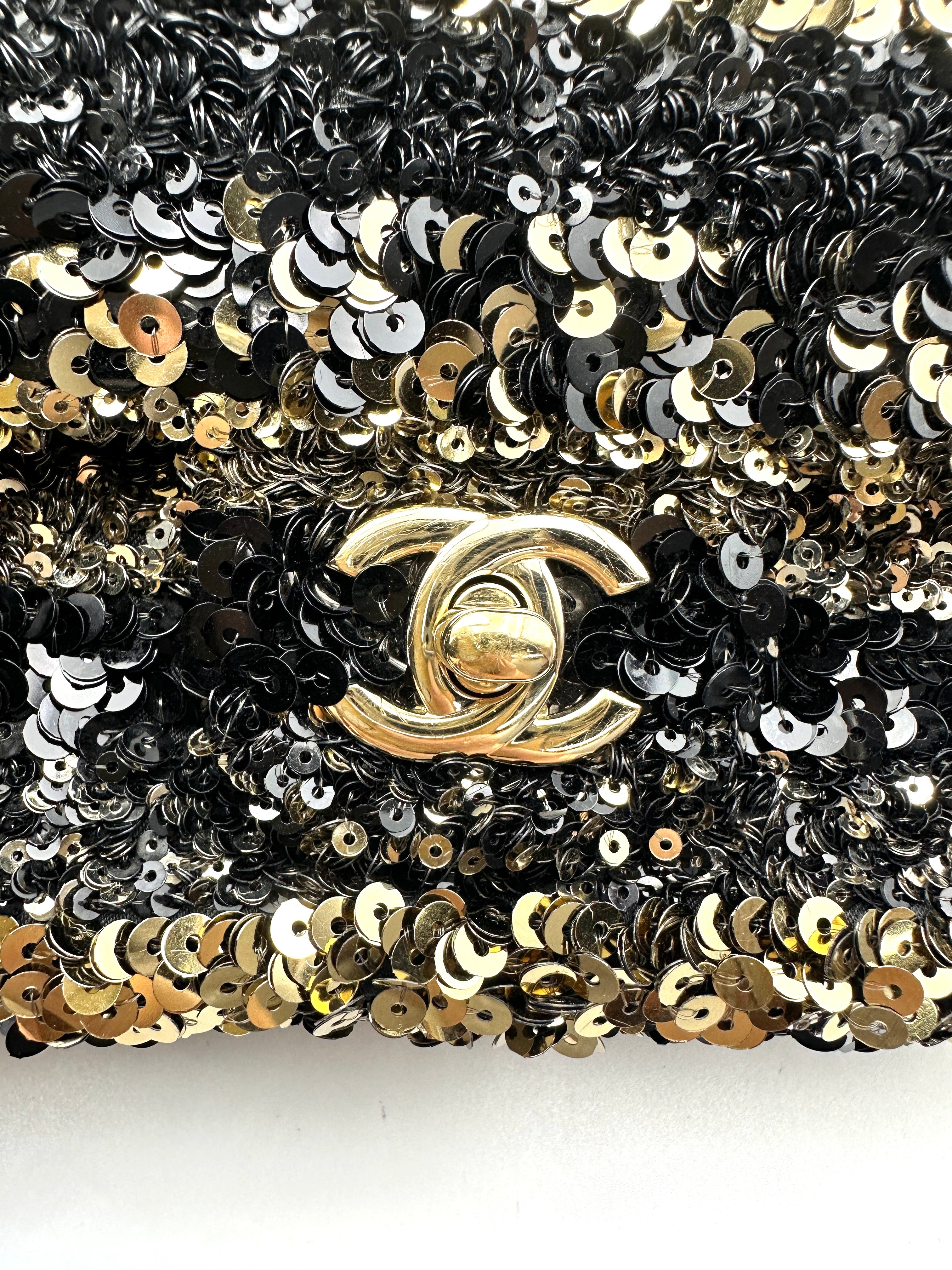 Chanel Classic Flap Medium Black & Gold Striped Sequins GHW