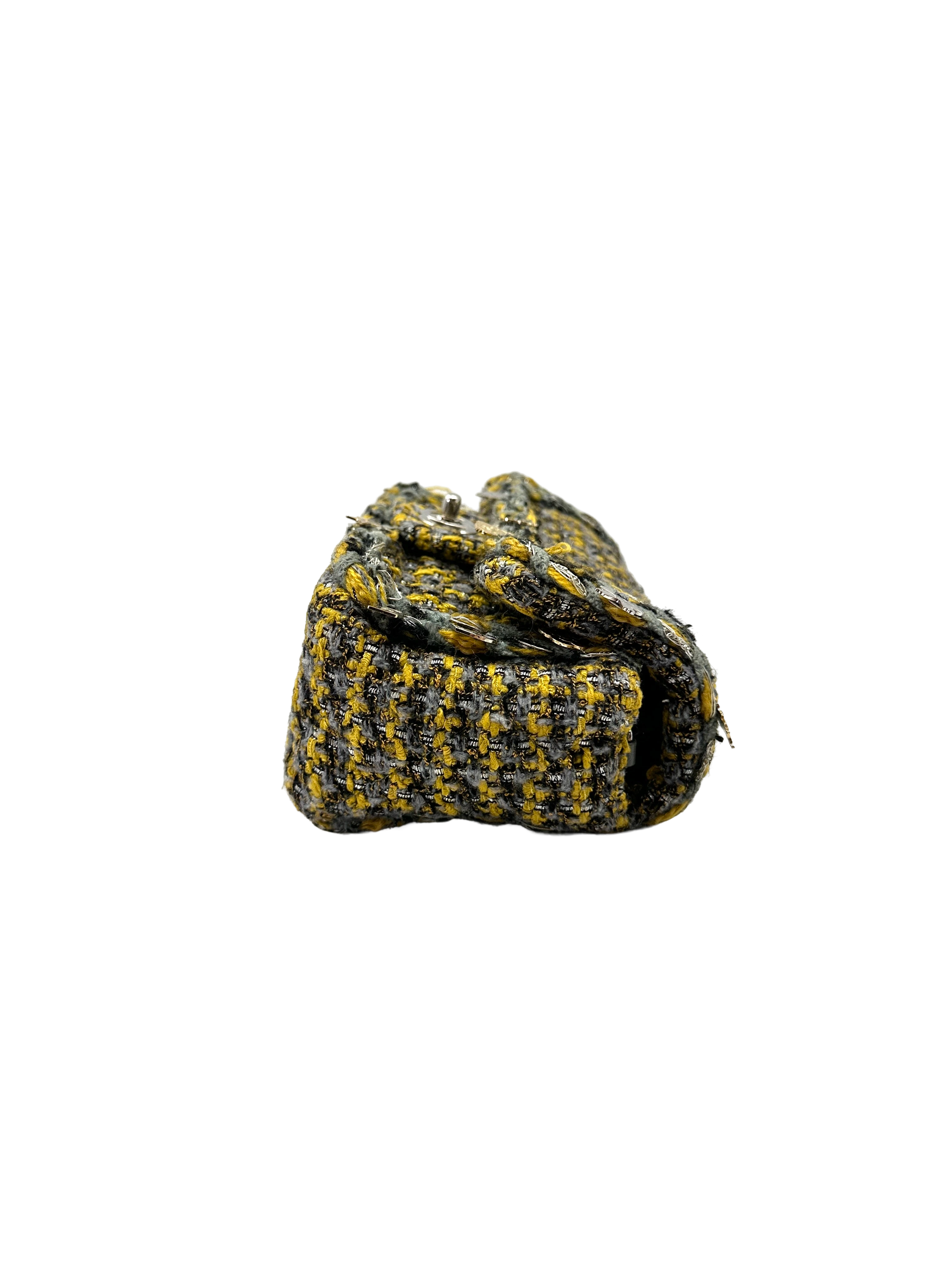 Chanel Mini Rectangular Flap Yellow & Grey Tweed Charms SHW