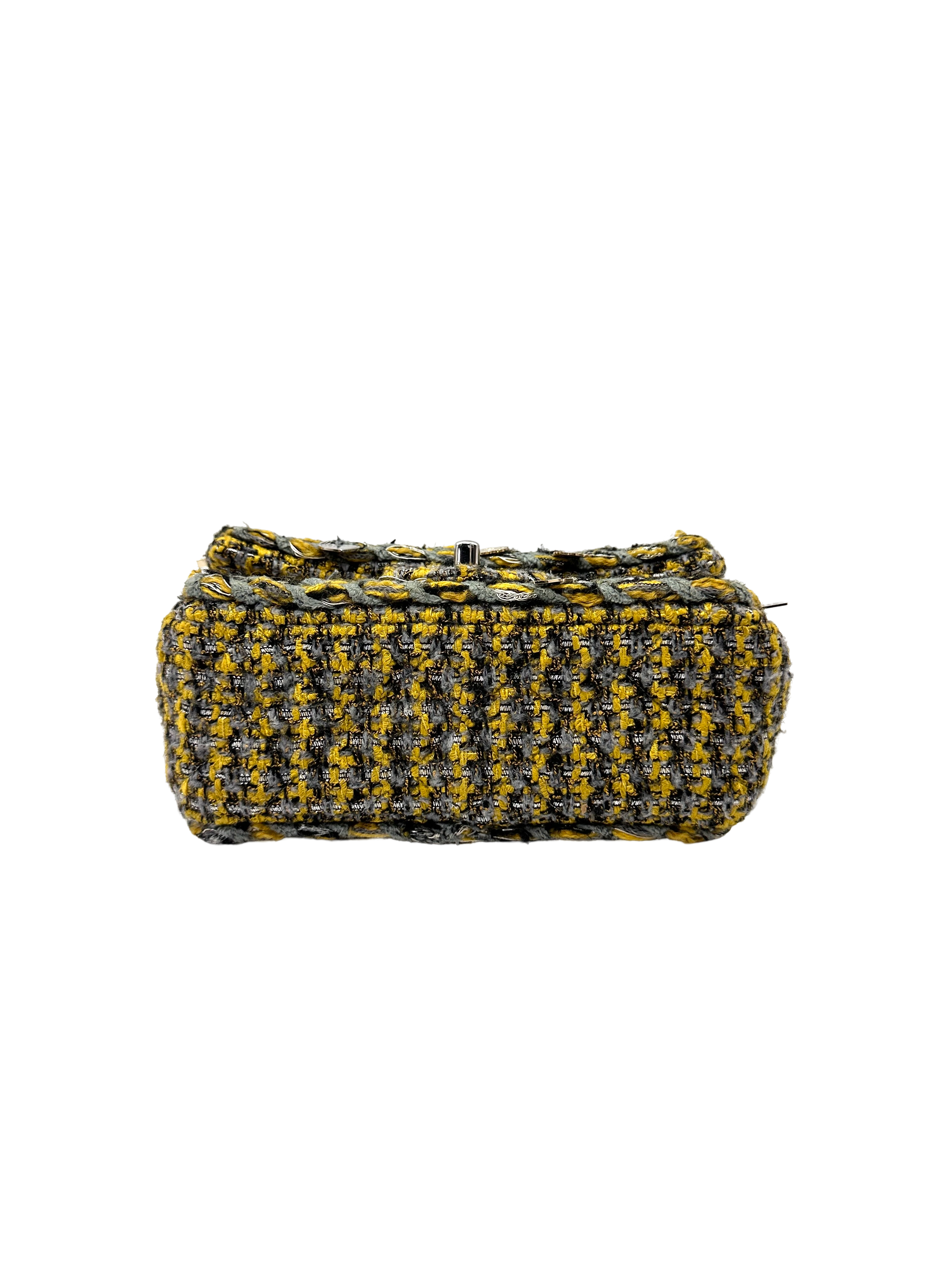 Chanel Mini Rectangular Flap Yellow & Grey Tweed Charms SHW