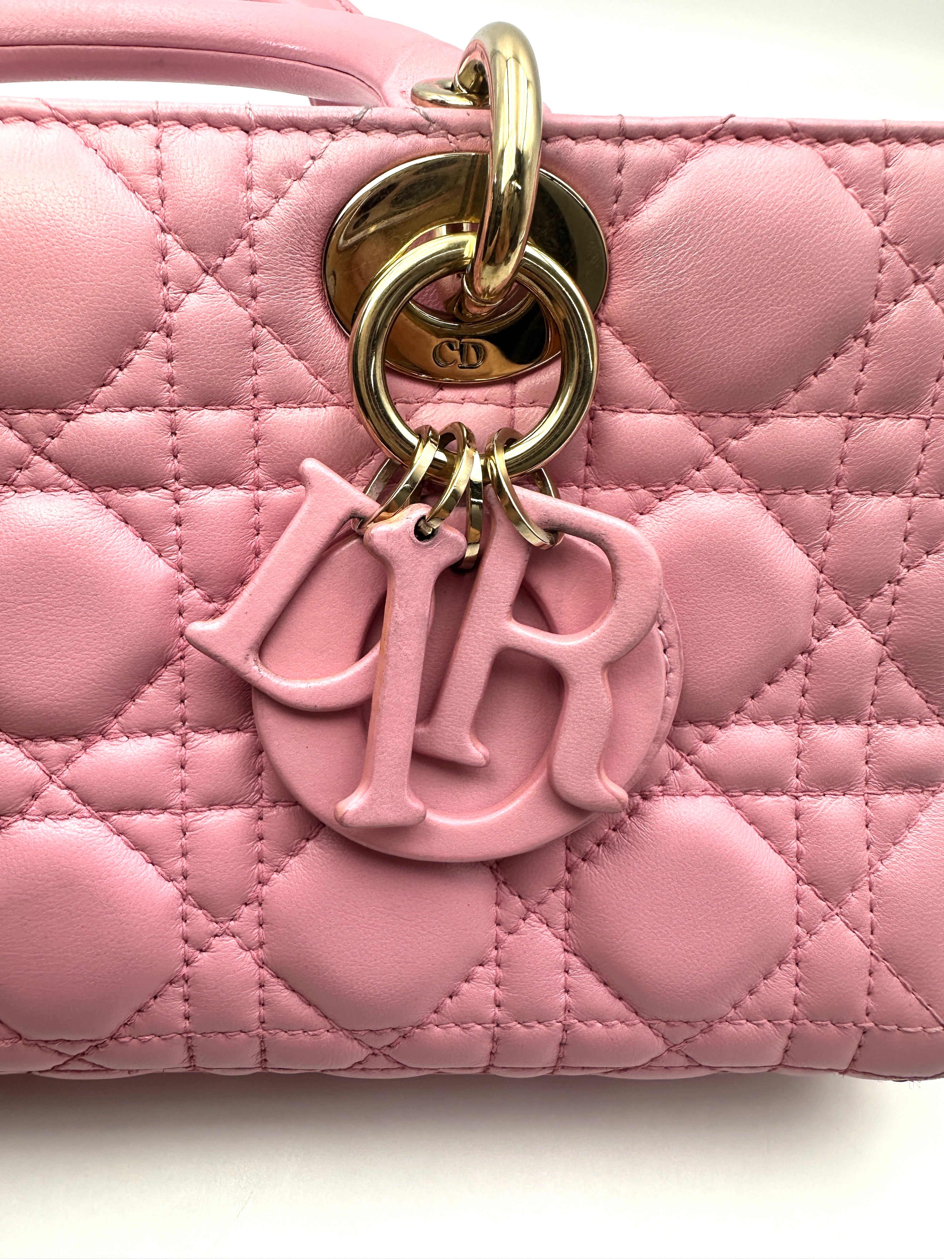 Christian Dior Lady D-Joy Medium Cannage Lambskin Pink GHW