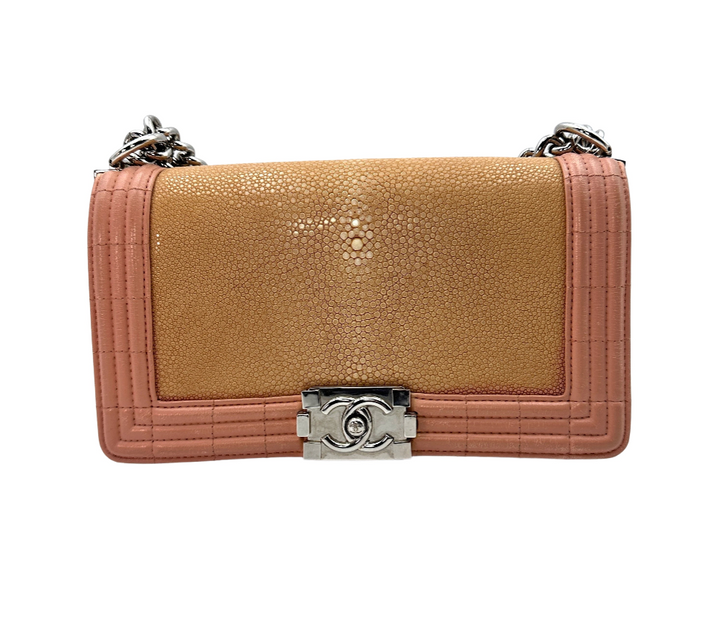 Chanel LeBoy Pink Galuchat Stingray Flap Bag With Silver Buckle