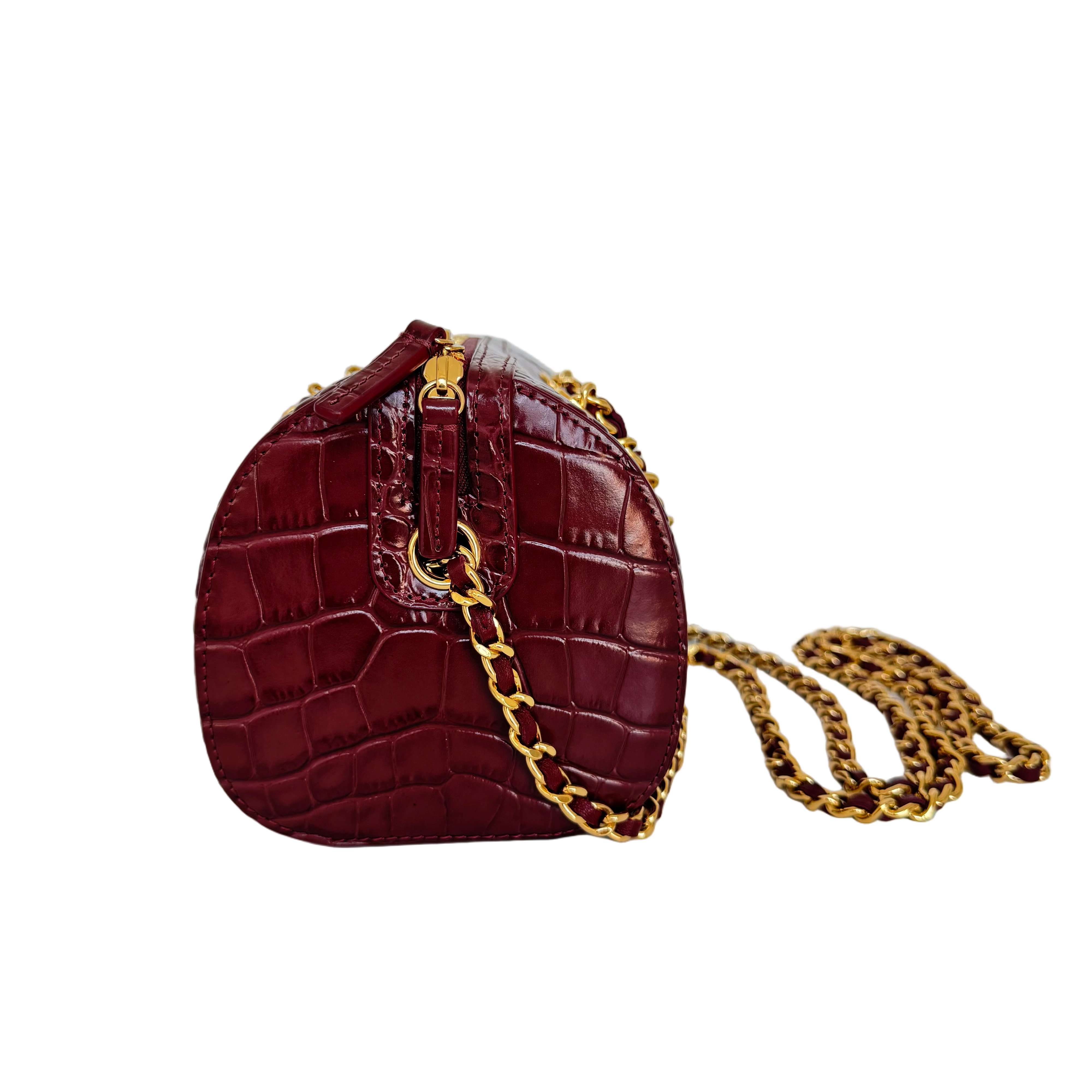 Chanel Timeless Classic Barrel Bag with Chain Burgundy Croc-Embossed Calfskin GHW