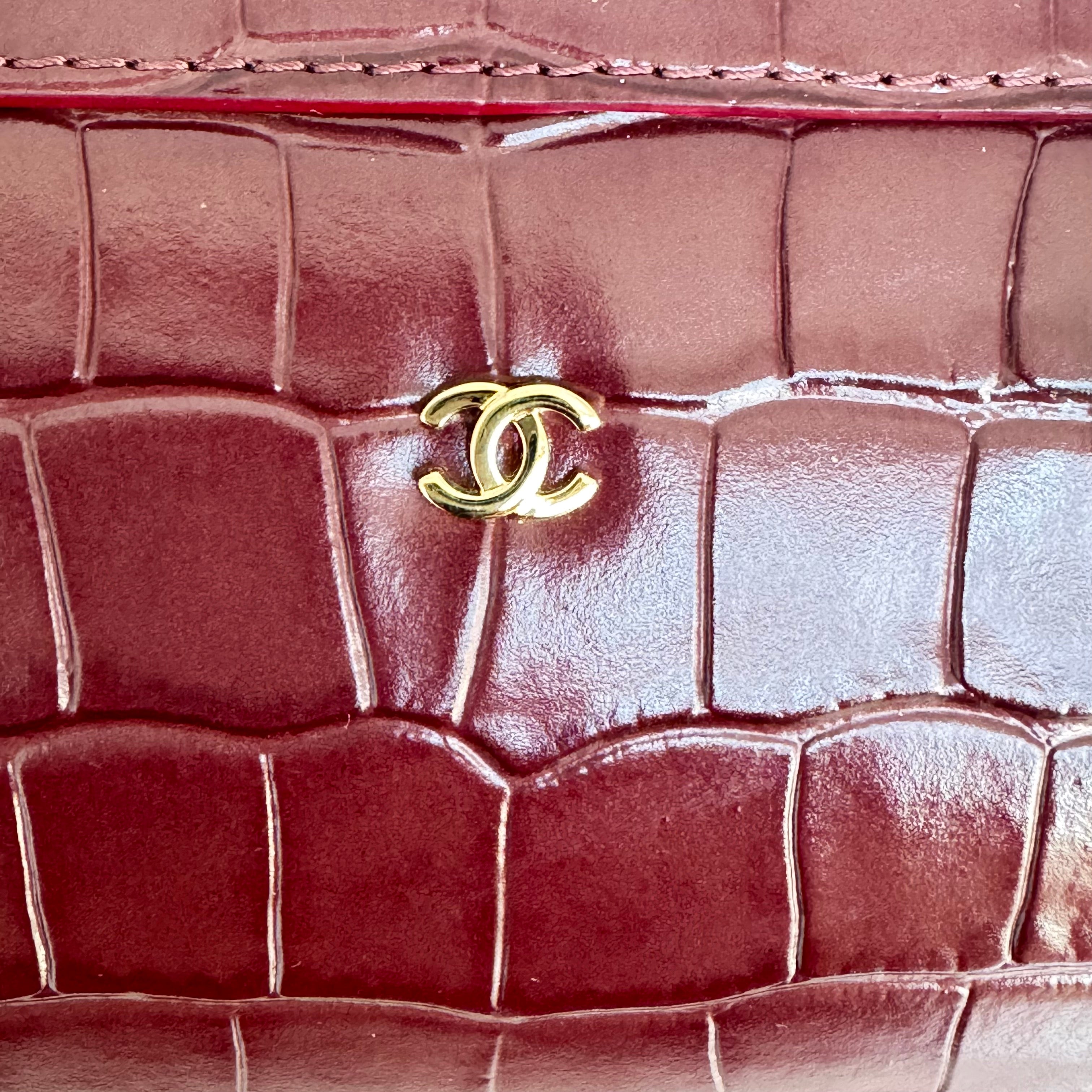 Chanel Timeless Classic Barrel Bag with Chain Burgundy Croc-Embossed Calfskin GHW