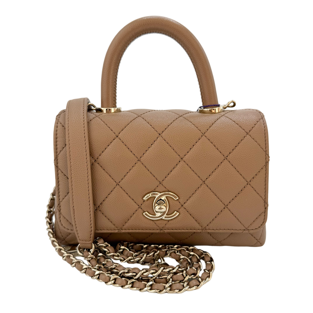 Chanel Coco Handle Mini Flap Bag Caramel Quilted Caviar LGHW
