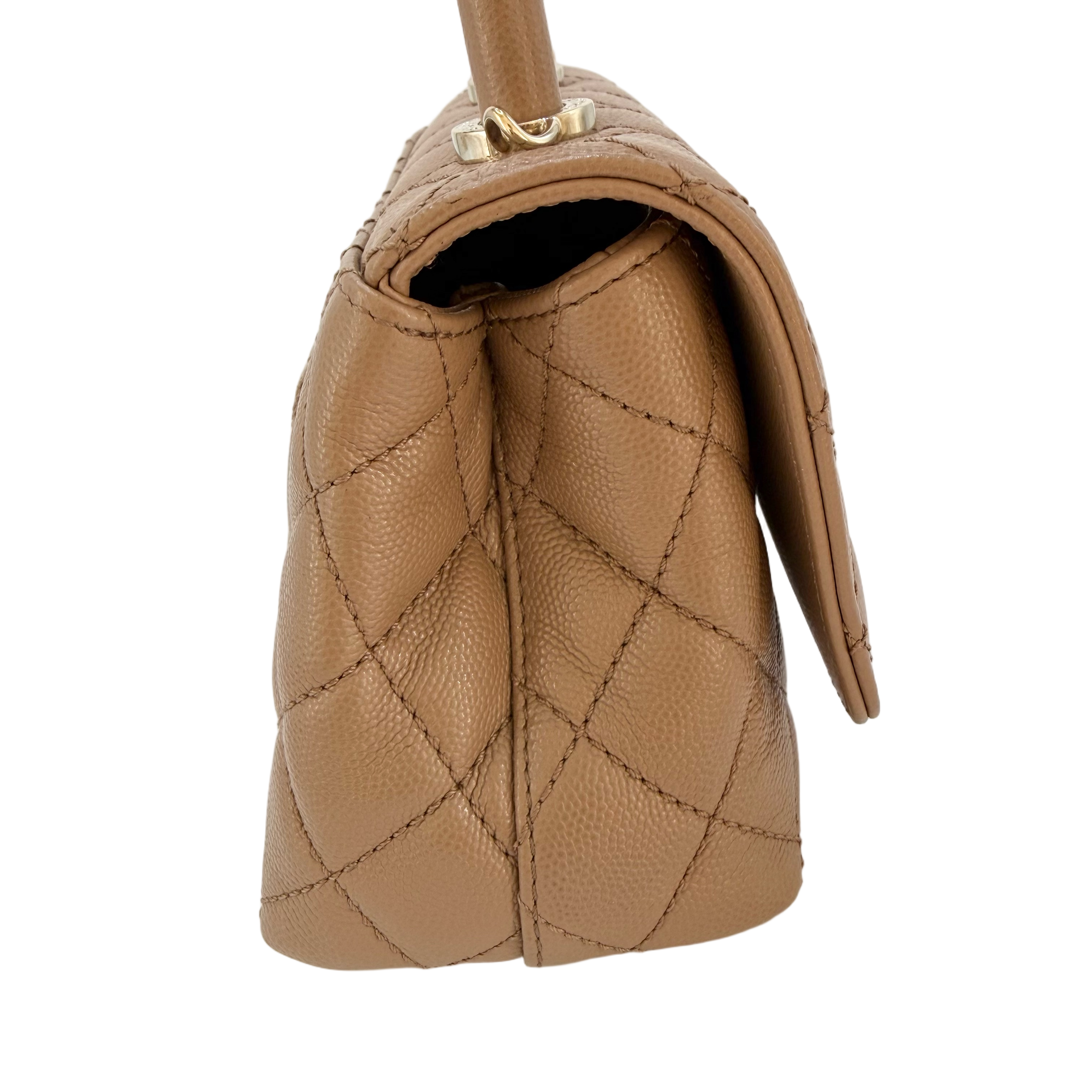 Chanel Coco Handle Mini Flap Bag Caramel Quilted Caviar LGHW