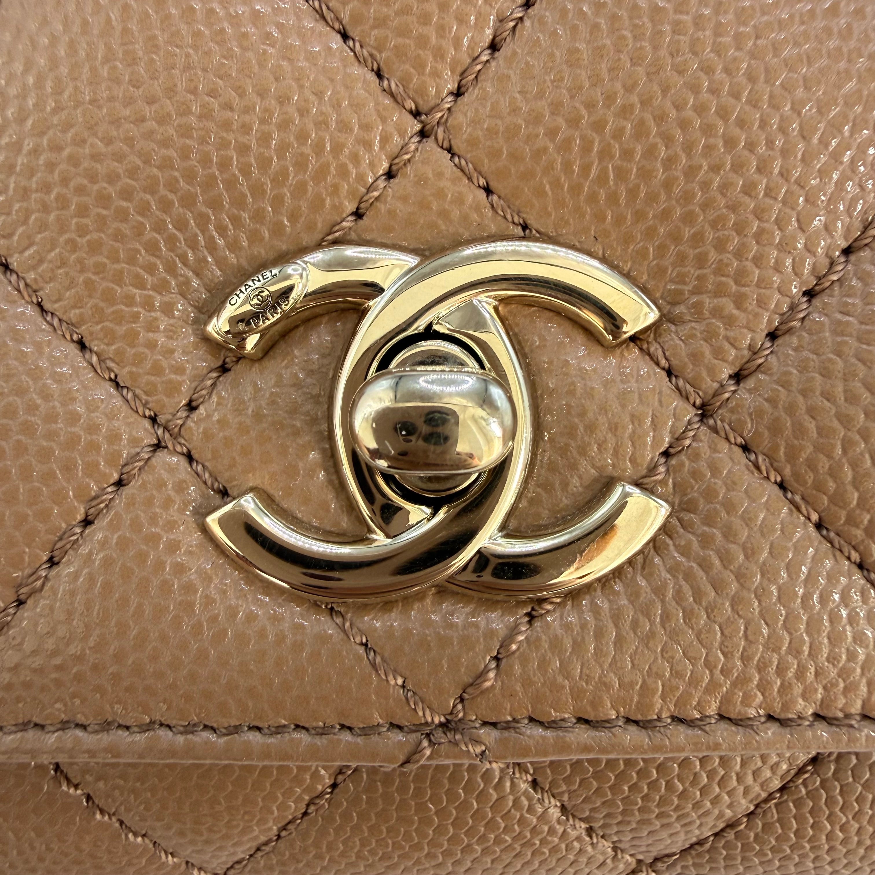 Chanel Coco Handle Mini Flap Bag Caramel Quilted Caviar LGHW