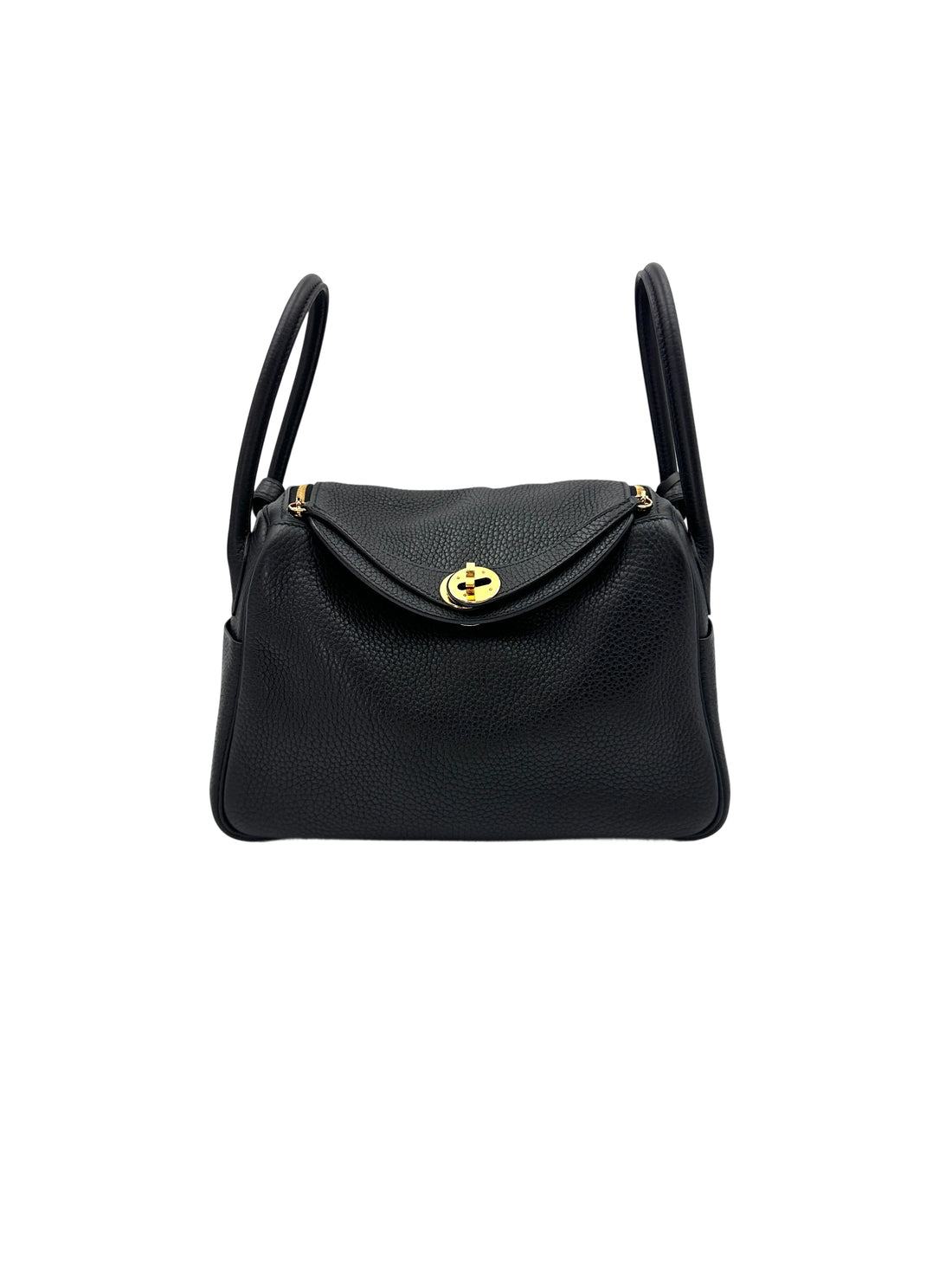 Hermès Black Clemence Leather Lindy 26 GHW