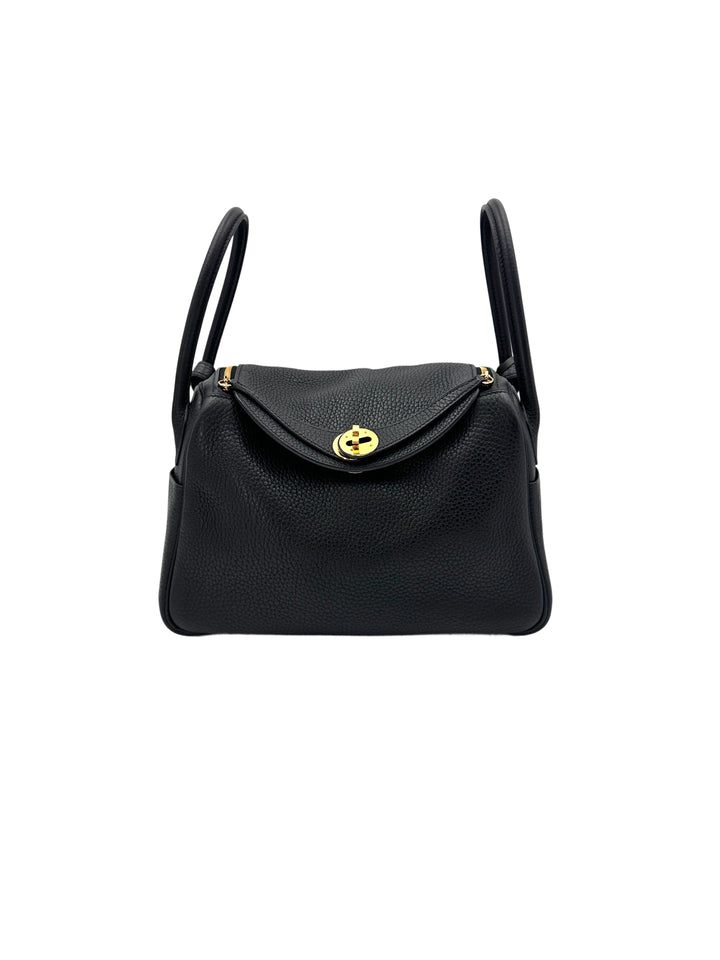 Hermès Black Clemence Leather Lindy 26 GHW