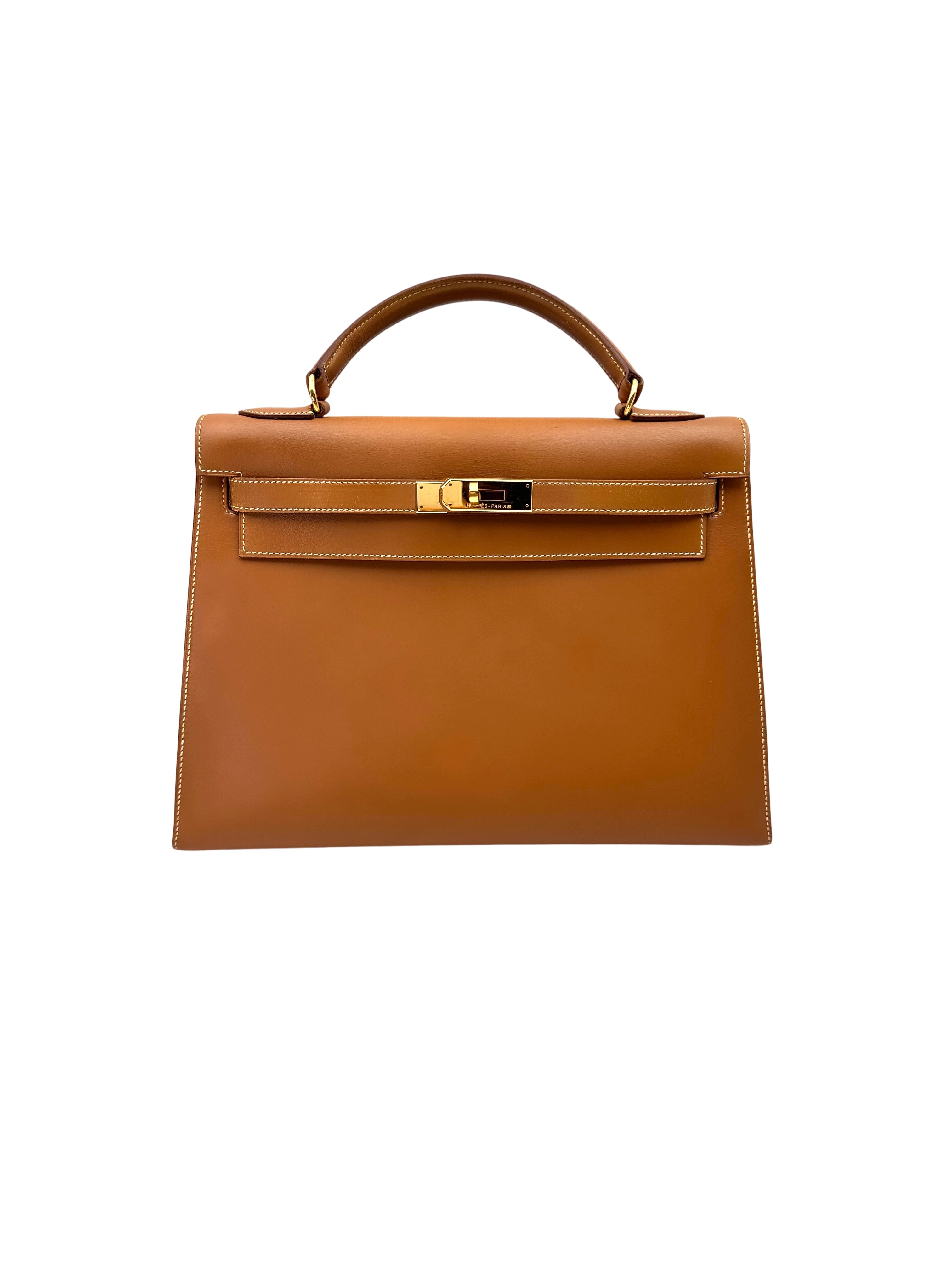 Hermès Kelly 32 Sellier Gold Box Calfskin GHW