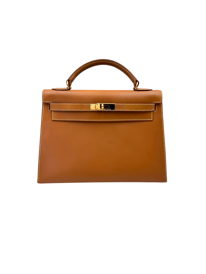 Hermès Kelly 32 Sellier Gold Box Calfskin GHW