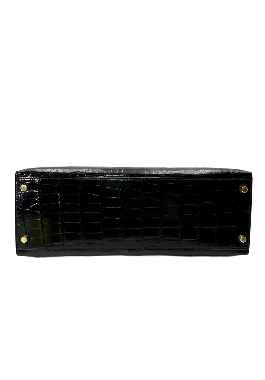 Hermès Kelly 32 Retourne Noir Shiny Alligator Leather GHW