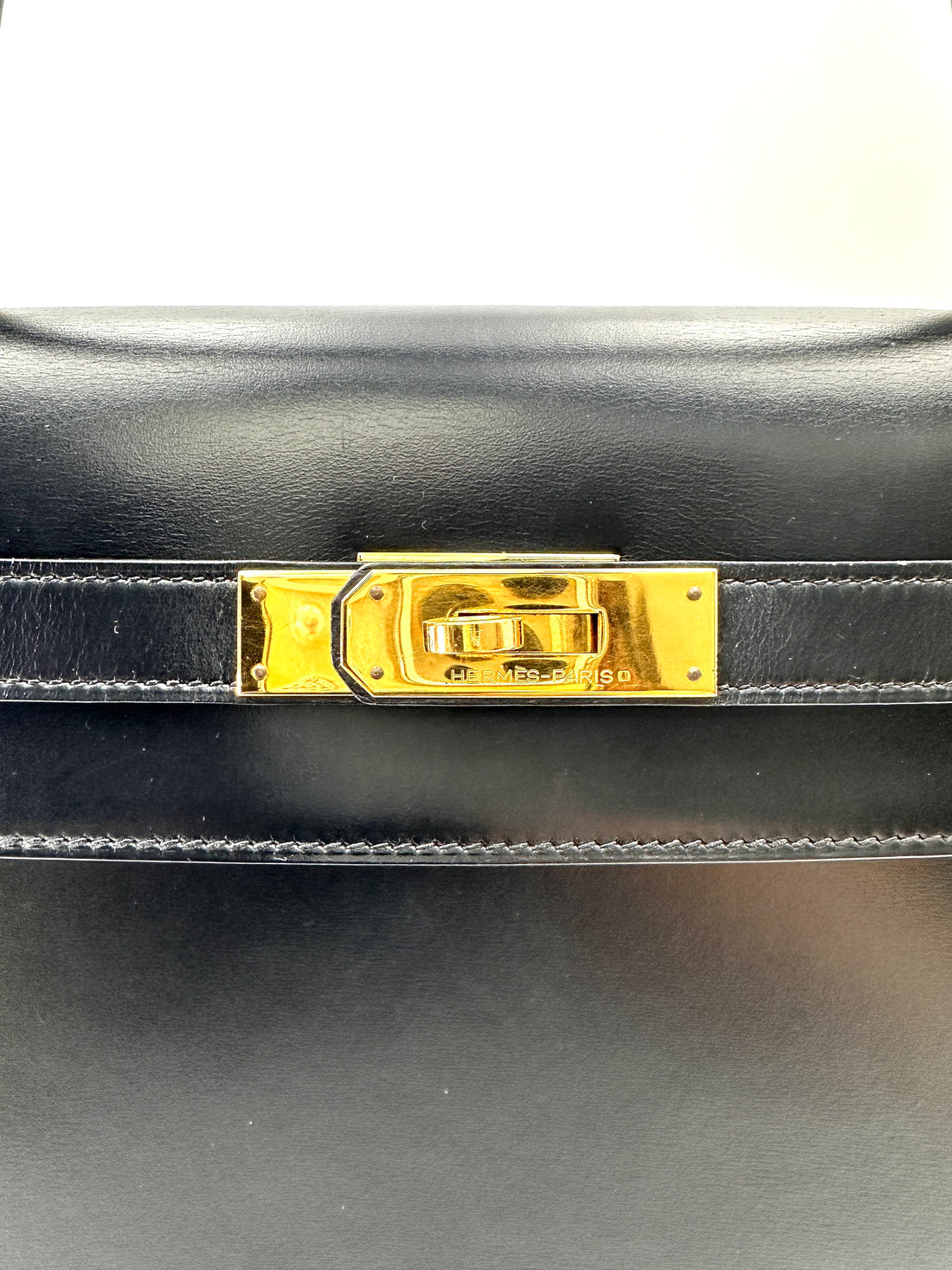 Hermès Kelly 32 Sellier Noir Box Calfskin GHW