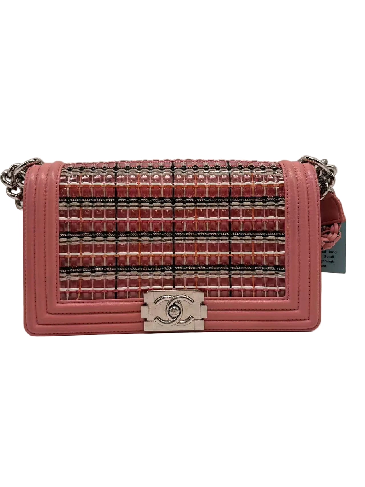Chanel Woven Leather PVC Chain Matelasse Boy Bag Pink